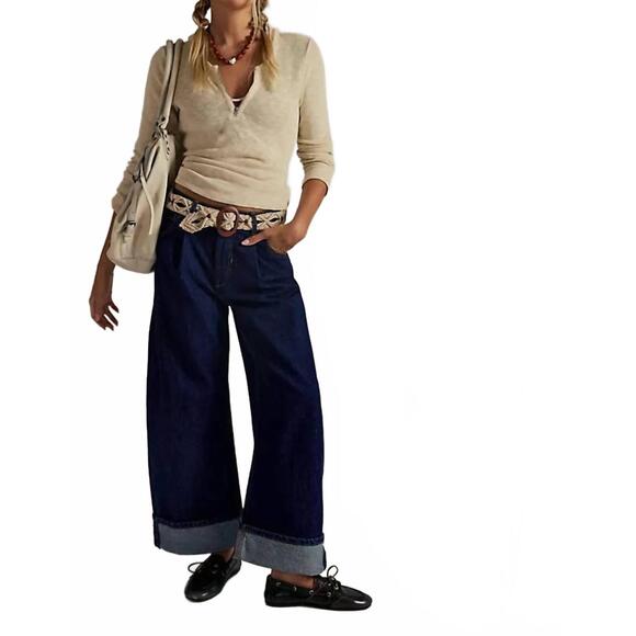 NEW FREE PEOPLE alia wide leg jeans in hawthorne